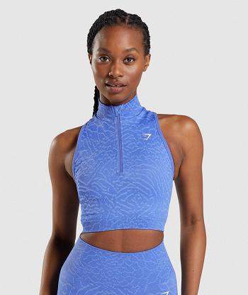 Przycięte Topy Damskie Gymshark Adapt Animal Seamless 1/2 Zip Niebieskie | PL 2590TCE